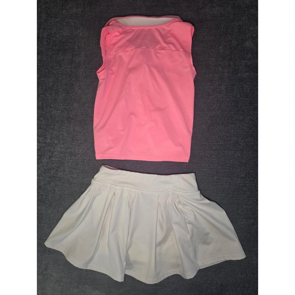 Tommy Bahama Active Girls 4T Pink Sleeveless Polo and White Pleated Skort Set